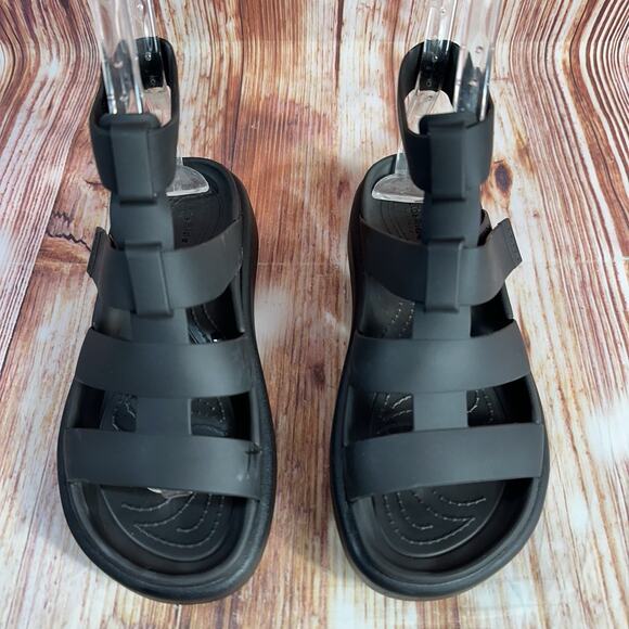 Crocs BROOKLYN LUXE Womens Size 6 Black Gladiator Wedge Sandals Open Toe Shoes - Picture 3 of 9